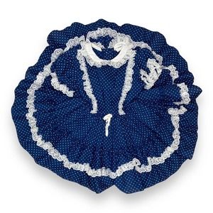 VTG Miss Quality Little Girls Size 5 Ruffle Lace Trim Dress Blue Polka Dot Frill